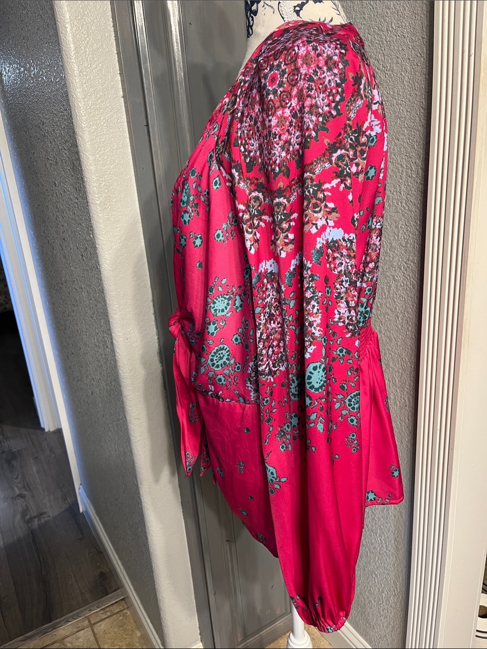 Free People Hot Pink Floral Tie-Front Blouse - Picture 2 of 7